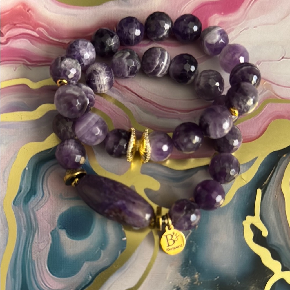 Amethyst Beaded Bracelet with Gold Accents